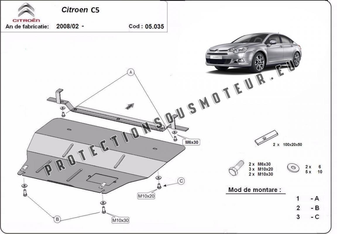 5 Clips + 5 Vis de Fixation Protection Cache Plaque sous Moteur Citroën C4  C5 C6