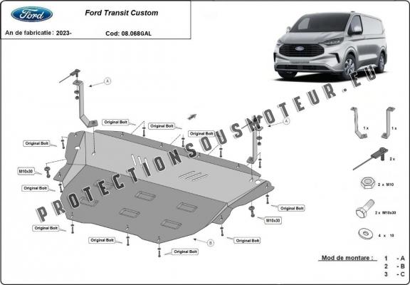 Acier galvanisé protection sous moteur et de la boîte de vitesse Ford Transit Custom
