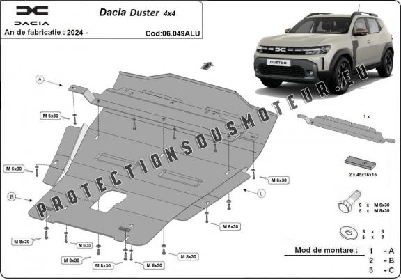 Protection sous moteur et de la boîte de vitesse Dacia Duster Aluminium- 4x4