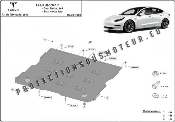 Protection sous moteur électrique avant pour Tesla Model 3 AWD