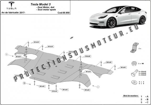 Protection sous moteur électrique arrière Tesla Model 3 AWD