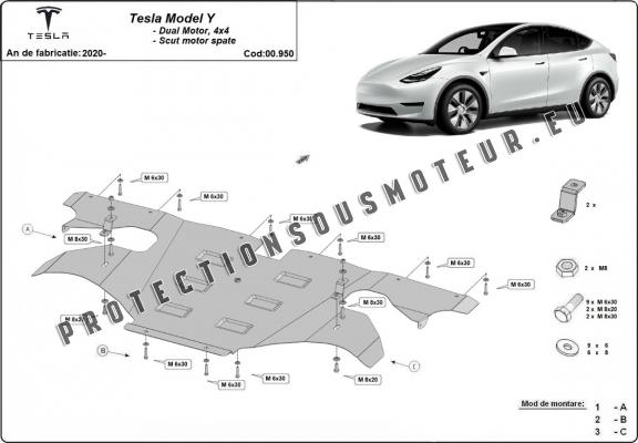 Protection sous moteur électrique arrière Tesla Model Y