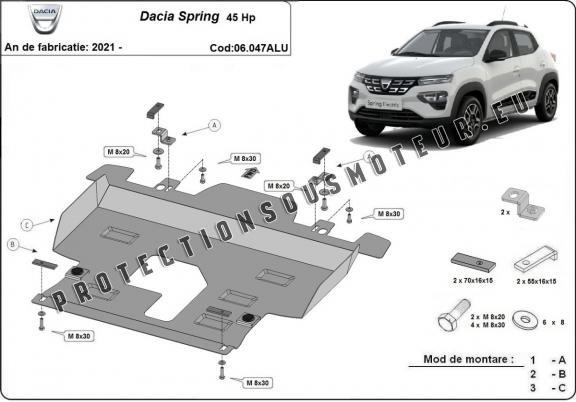 Protection sous moteur et de la boîte de vitesse Dacia Spring - Aluminium 